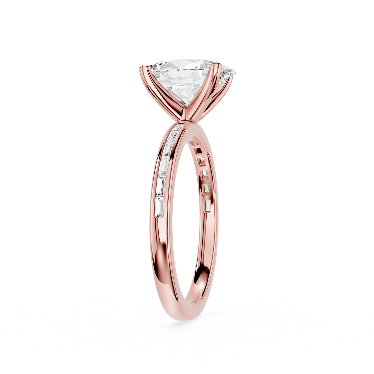 Rose Gold Oval Shape Lab Created Diamond Ring Featuring Channel Set Baguette Side Stones, Engagement Ring for Women, Fine Diamond Jewelry