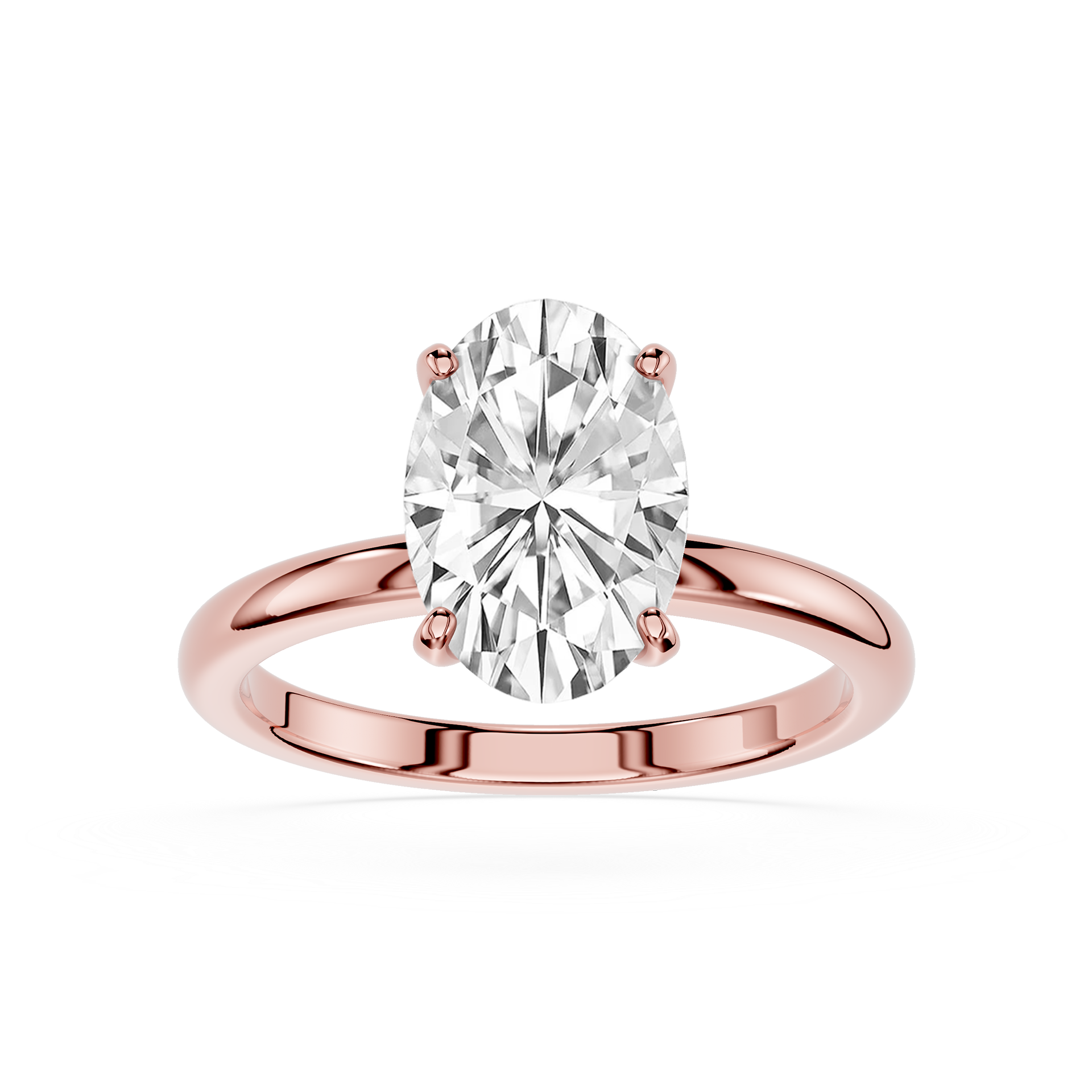 Rose gold ring with a large diamond on a white background
