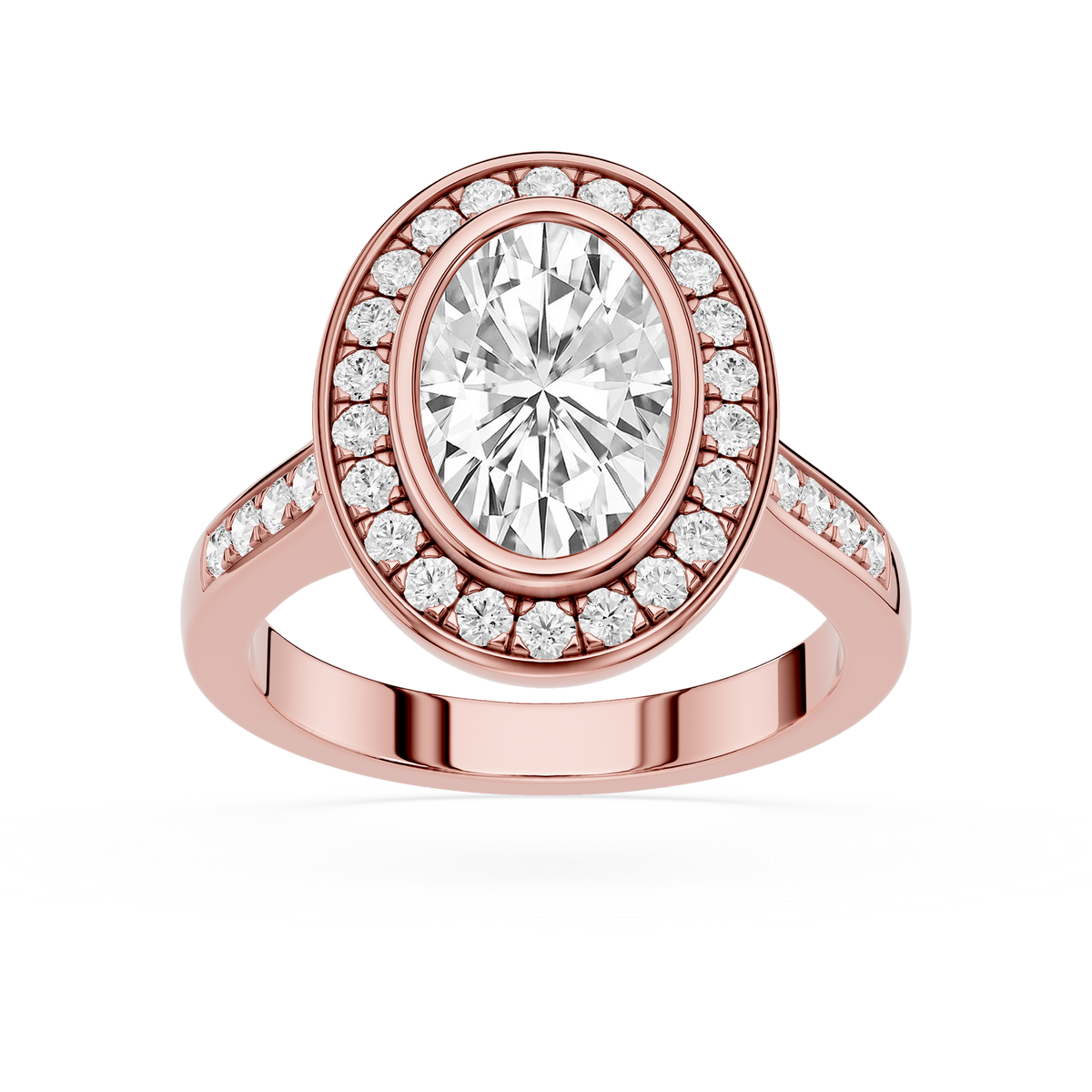 Rose gold Oval Cut Lab Grown Diamond Halo Bezel Engagement Ring