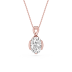 Rose gold necklace with a diamond pendant on a white background