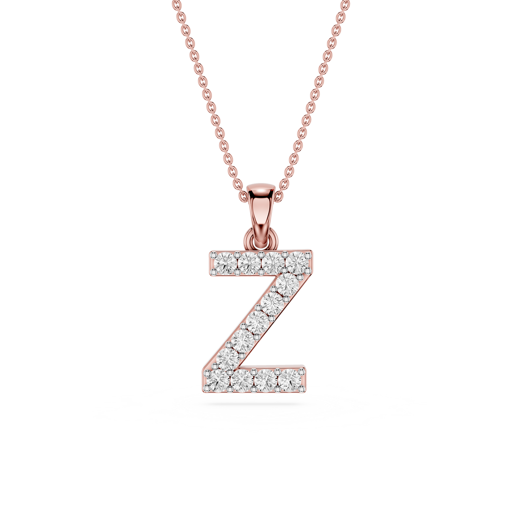 Rose gold necklace with a 'Z' pendant on a white background
