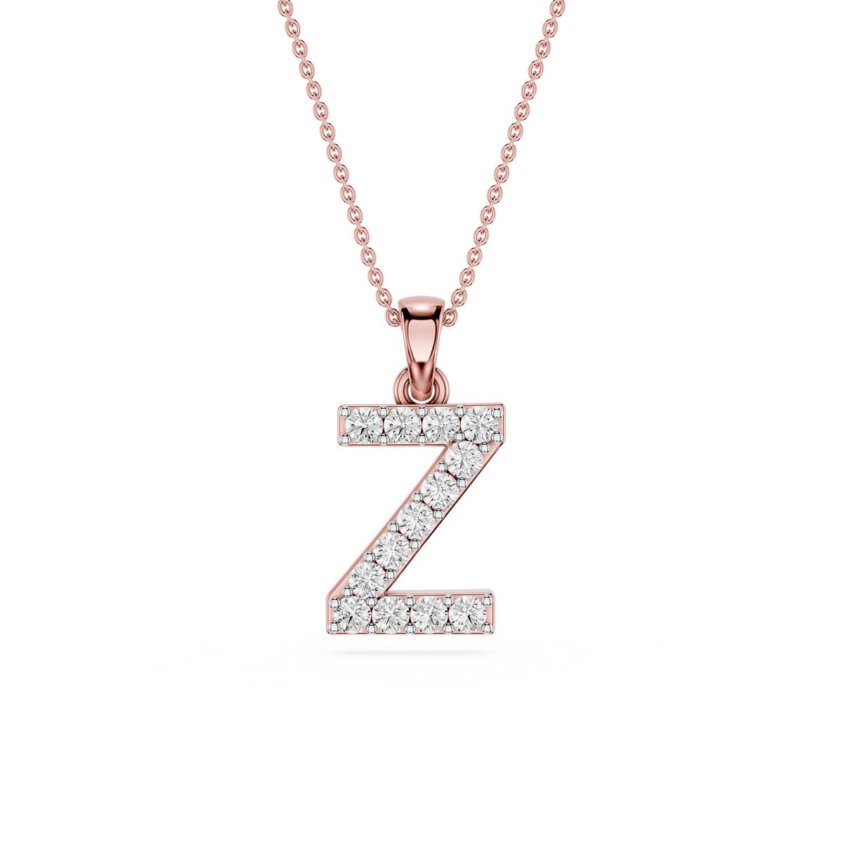 Rose gold necklace with a 'Z' pendant on a white background
