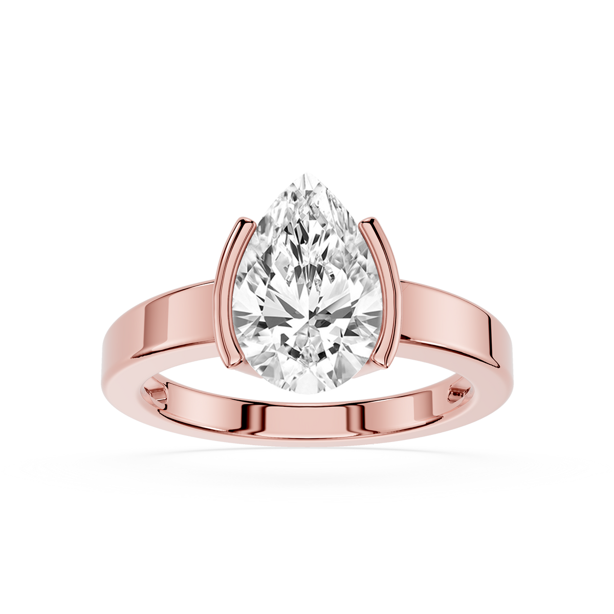 Rose gold Pear Cut Lab Diamond Half Bezel Solitaire Engagement Ring