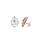Rose gold diamond earrings on a white background