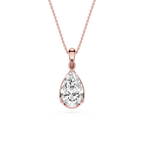 Rose gold teardrop-shaped diamond pendant on a white background