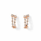Rose gold lab grown diamond hoop earrings featuring double rows of marquise cut stones with round diamond accents