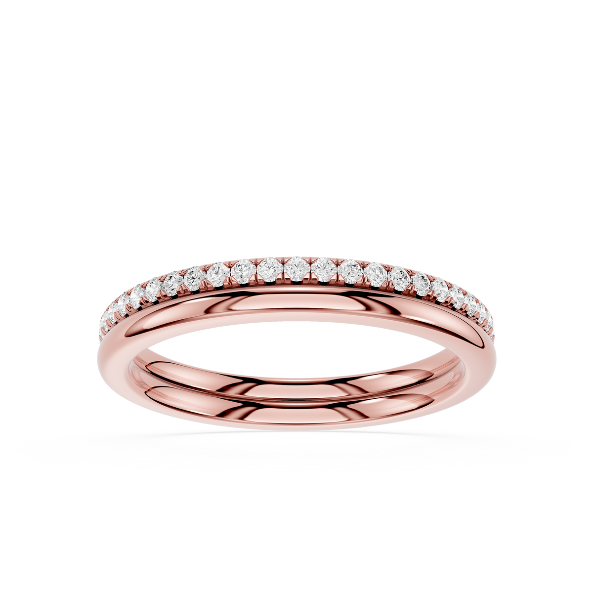 Round Cut Lab Grown Diamond Half Eternity Ring in Rose Gold with Shared Prong Diamond Setting, Stackable Anniversary Band