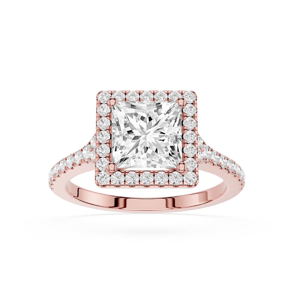 Rose gold Princess Cut Cathedral Halo Lab Diamond Engagement Ring