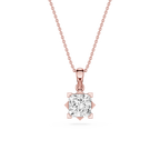 Rose gold necklace with a diamond pendant on a white background
