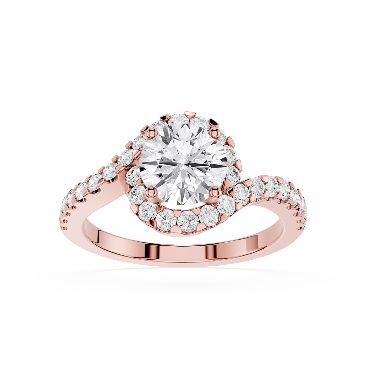 Rose gold Round Cut Halo Lab Grown Diamond Bypass Engagement Ring