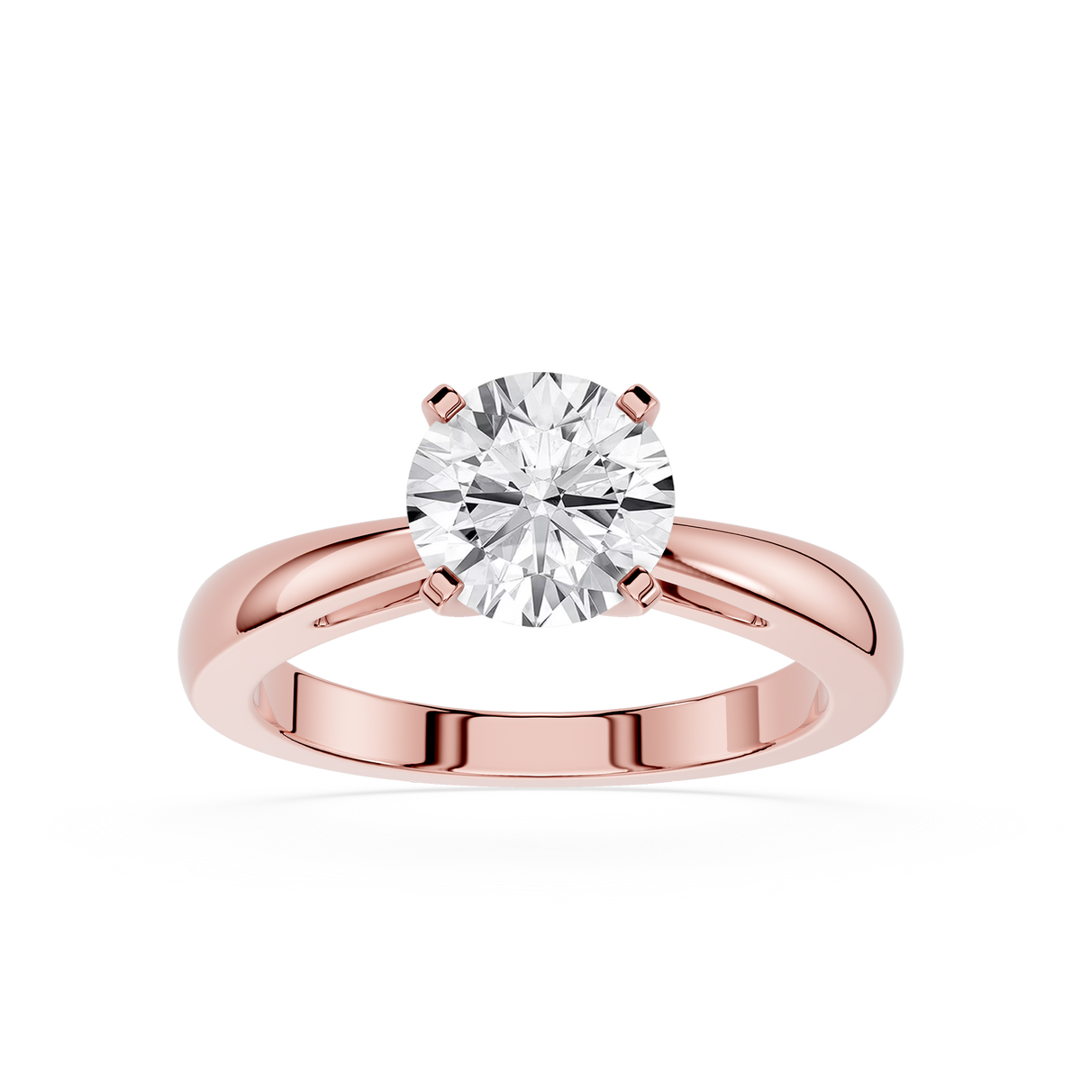 Front View Of Rose Gold Round Cut Knife Edge Lab Diamond Solitaire Engagement Ring
