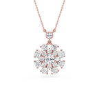 Rose gold necklace with a diamond pendant on a white background