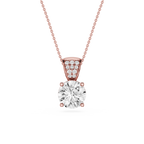Rose gold diamond necklace on a white background