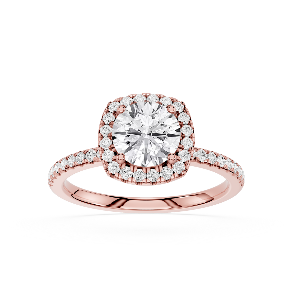 Rose gold Round Cut Lab Grown Diamond Cathedral Halo Engagement Ring