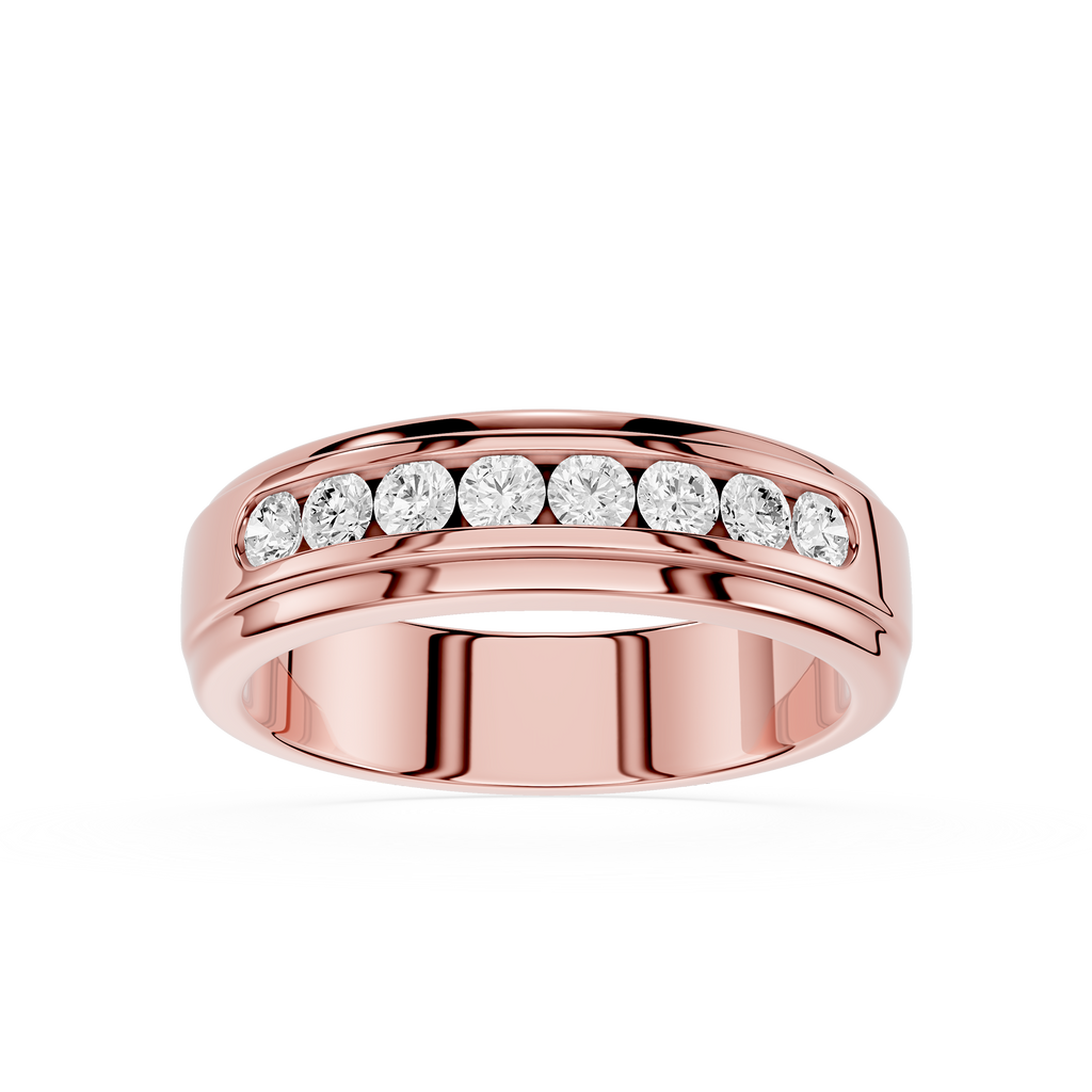 Rose gold ring with diamonds on a white background