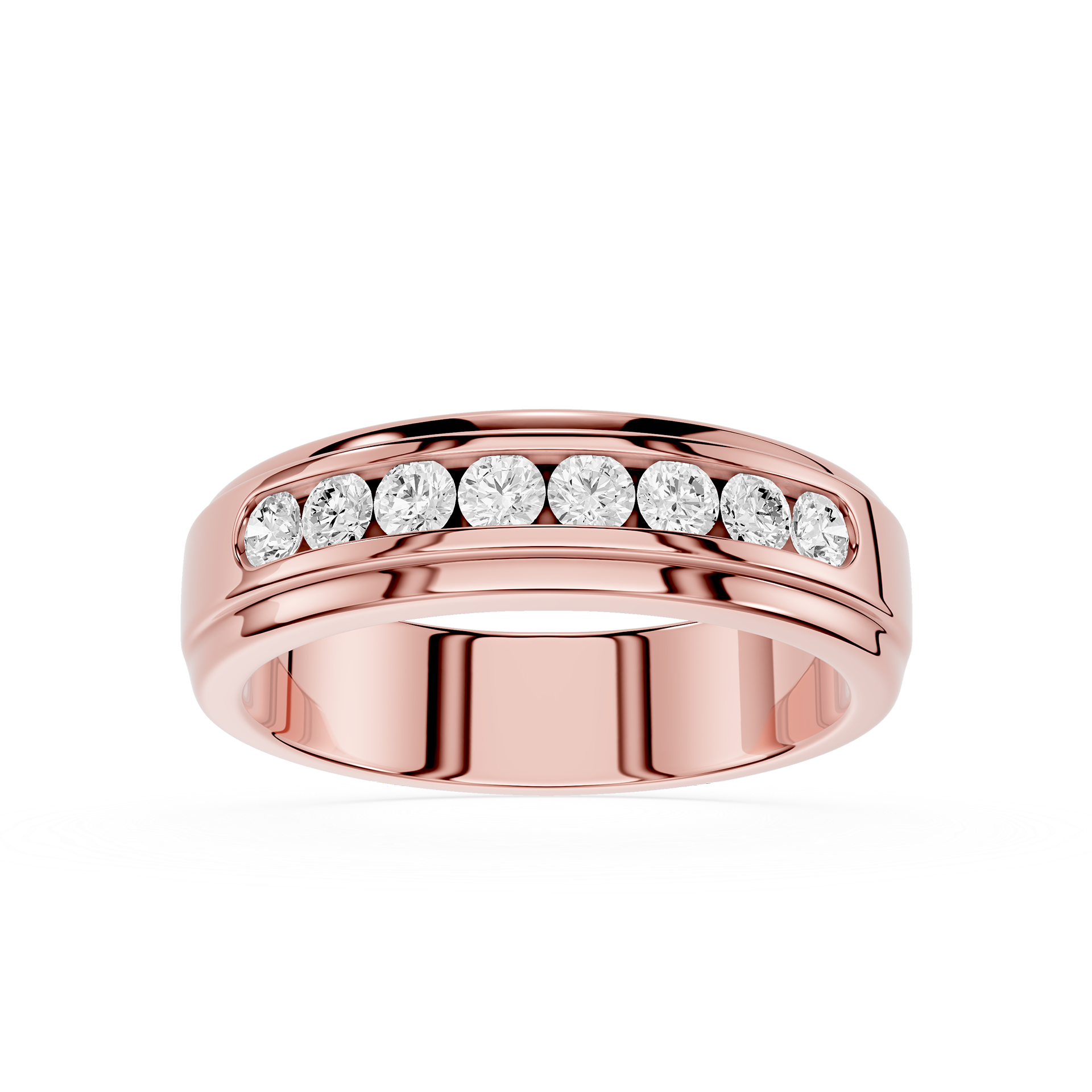 Rose gold ring with diamonds on a white background