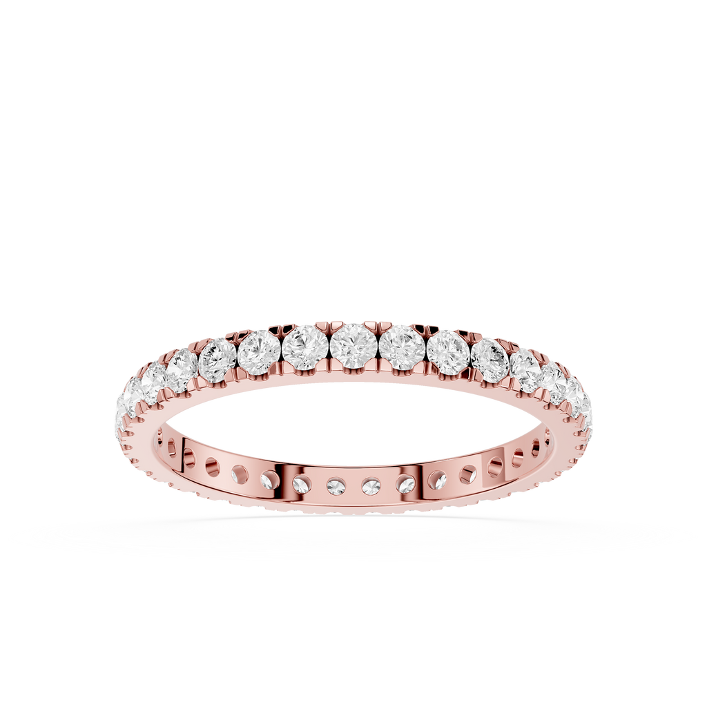 Rose gold ring with diamonds on a white background