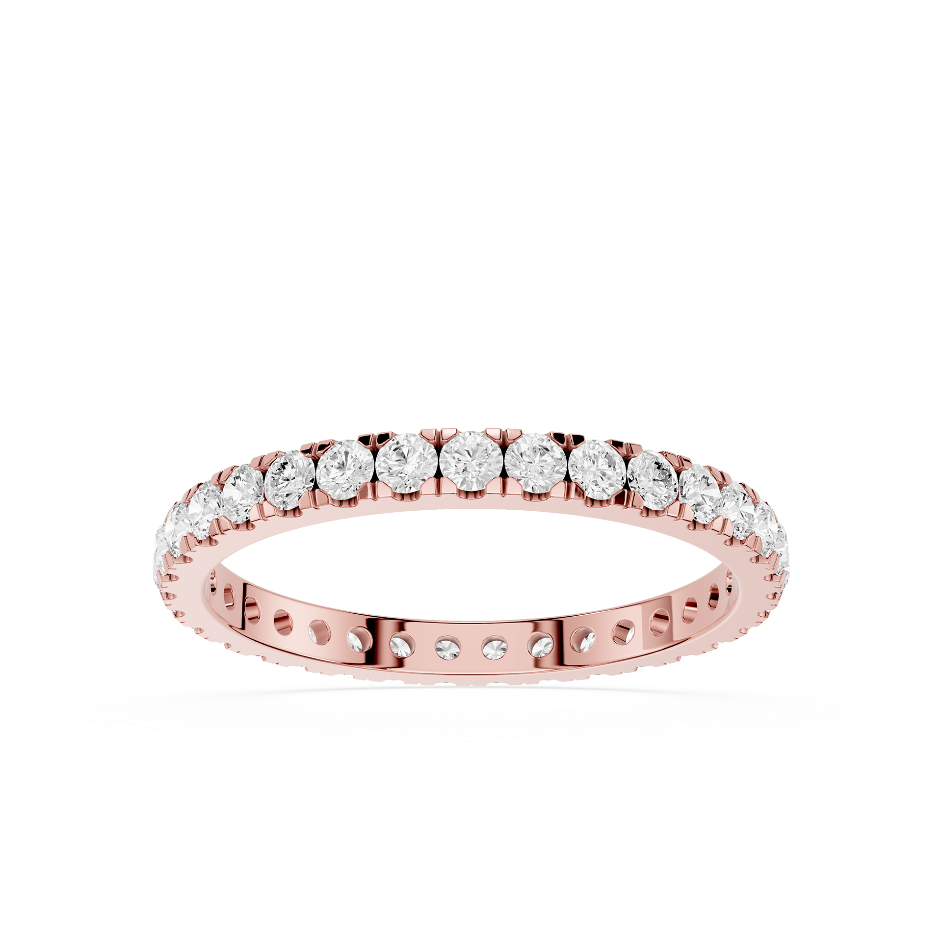 Rose gold ring with diamonds on a white background