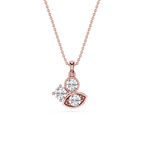Rose gold necklace with a diamond pendant on a white background