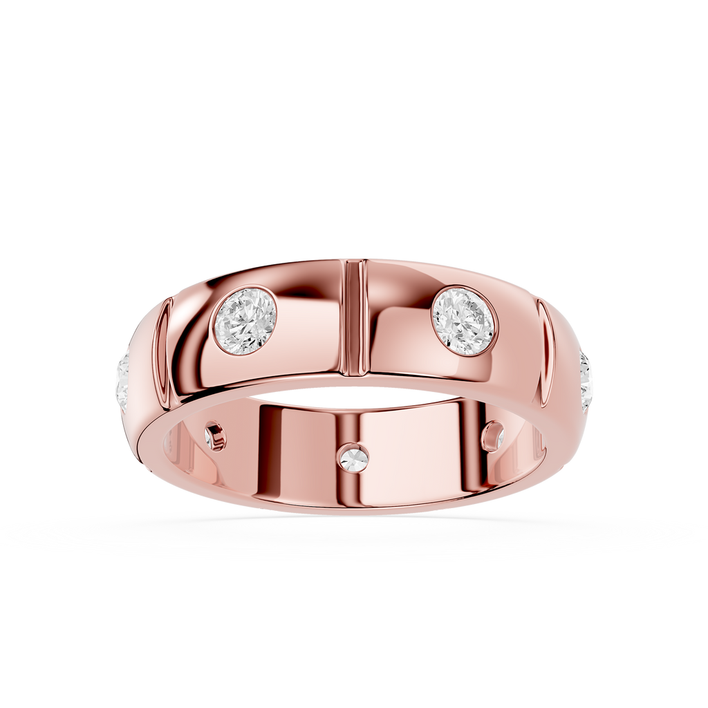 Rose gold ring with diamonds on a white background