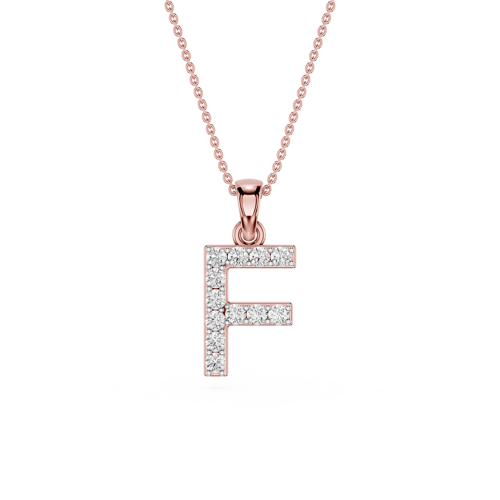 Rose Gold Round Cut Lab Grown Diamond Letter F Initial Pendant
