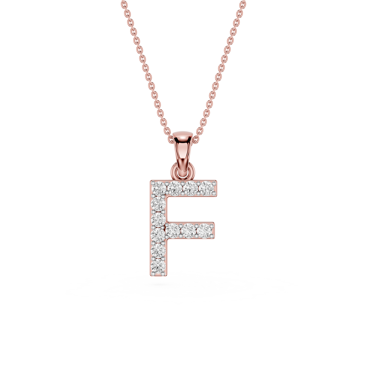 Rose Gold Round Cut Lab Grown Diamond Letter F Initial Pendant