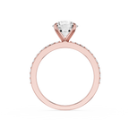 A rose gold solitaire engagement ring featuring a round brilliant-cut diamond center stone and a pavé-set diamond band, shown on a clean white background.