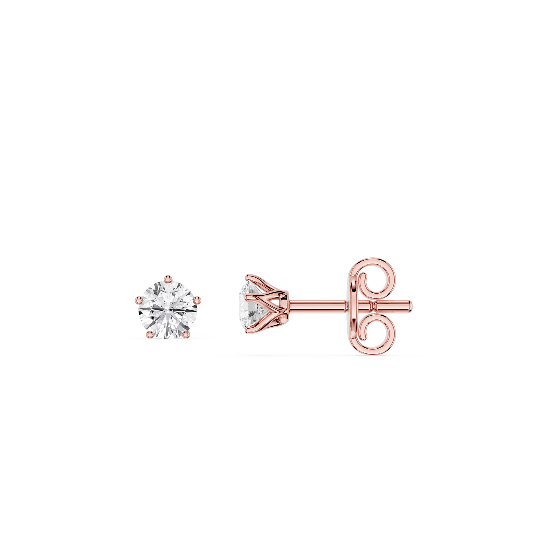 Rose gold diamond stud earrings on a white background