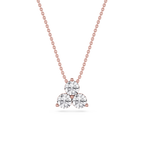 Rose gold necklace with a three-heart-shaped diamond pendant on a white background