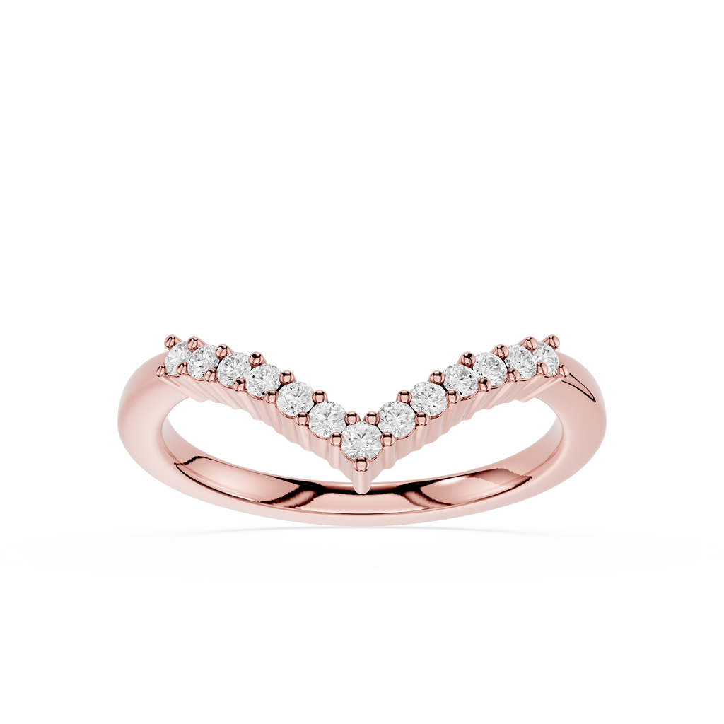 Rose gold ring with diamonds on a white background