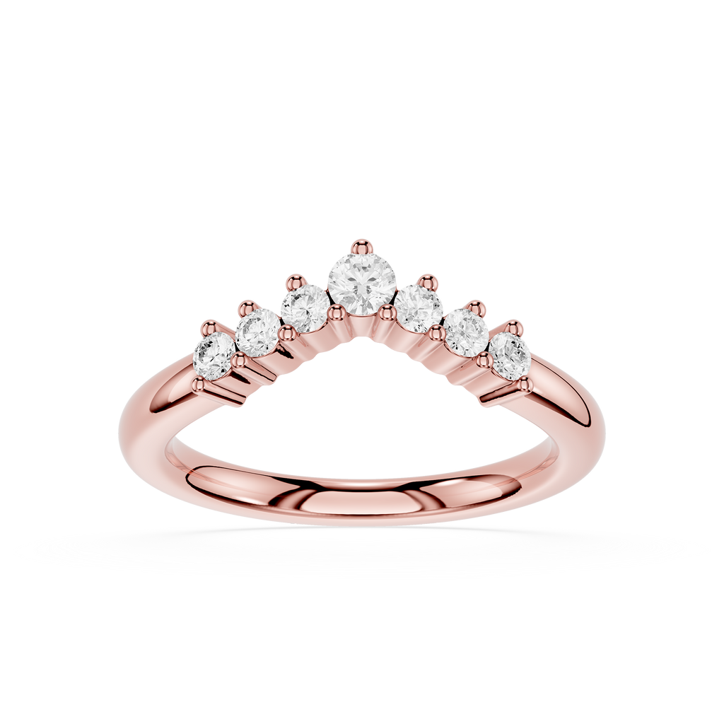 Rose gold ring with diamonds on a white background