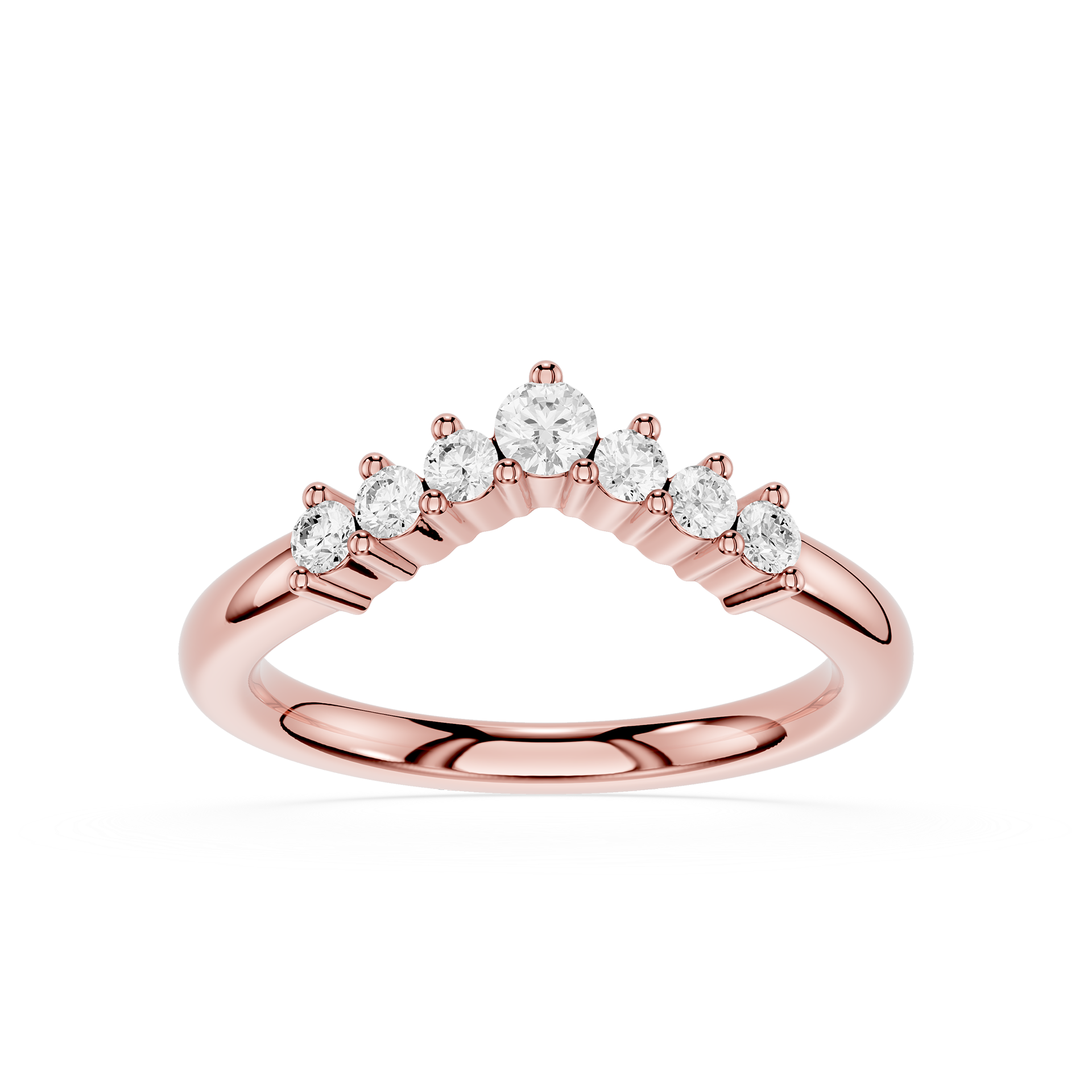 Rose gold ring with diamonds on a white background