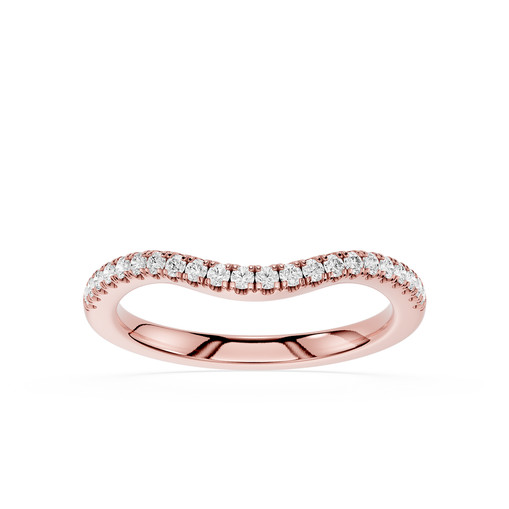 Rose gold ring with small diamonds on a white background