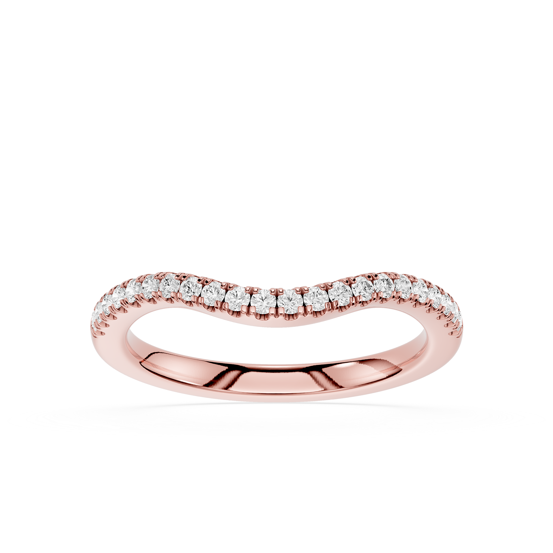 Rose gold ring with small diamonds on a white background