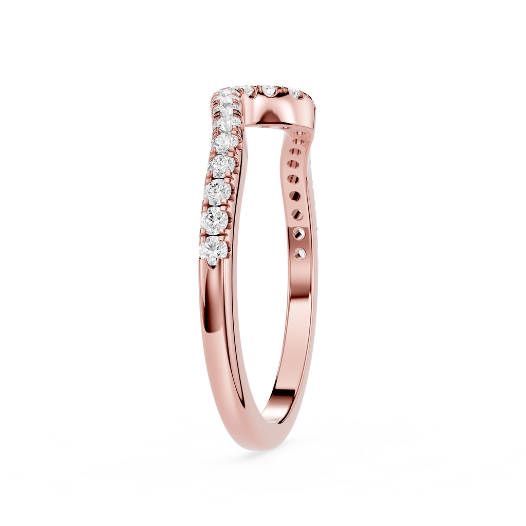 Rose gold ring with diamonds on a white background