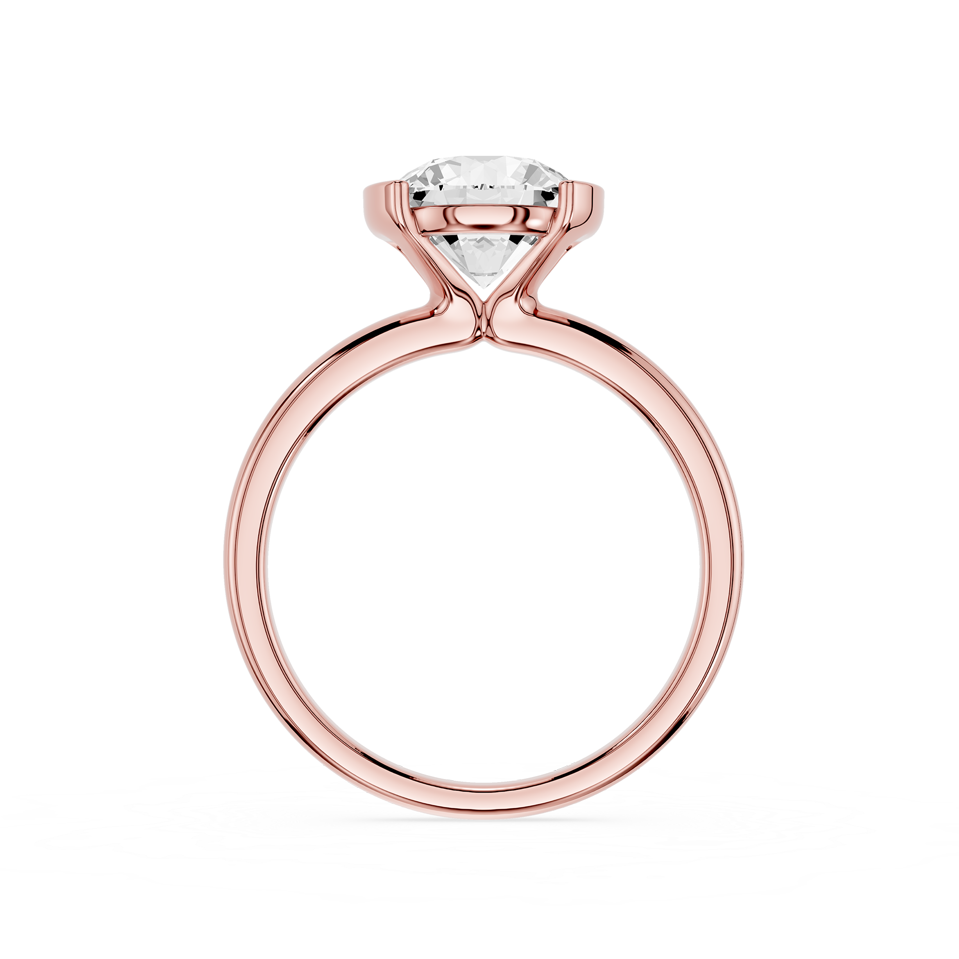 Rose gold ring with a diamond on a white background