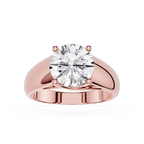 Rose gold ring with a large diamond on a white background