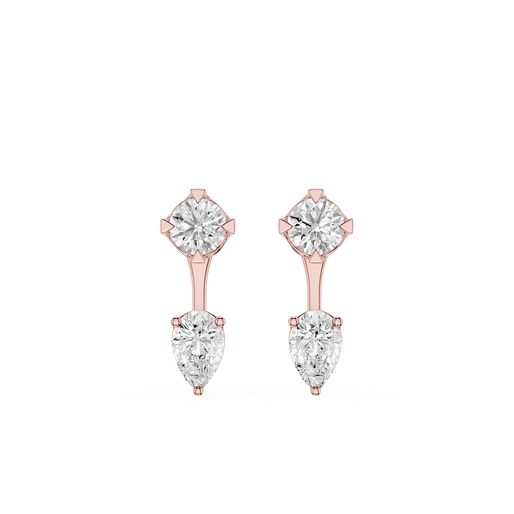 Rose gold earrings with clear gemstones on a white background