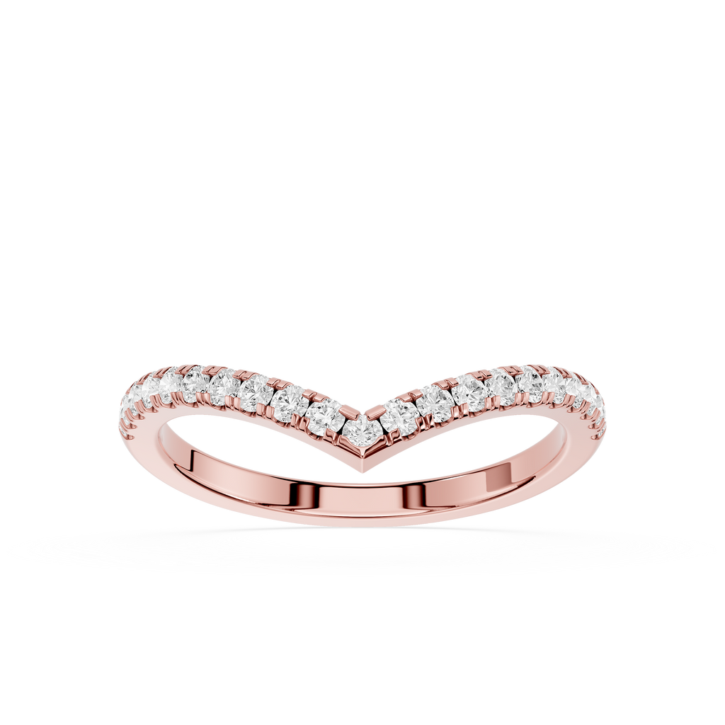 Rose gold ring with diamonds on a white background