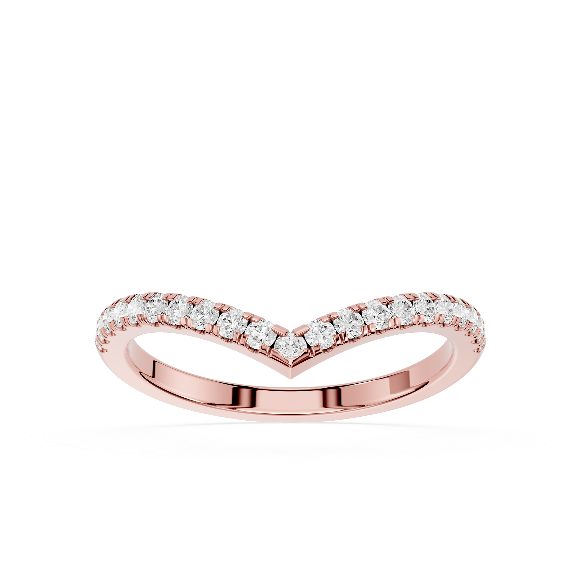 Rose gold ring with diamonds on a white background