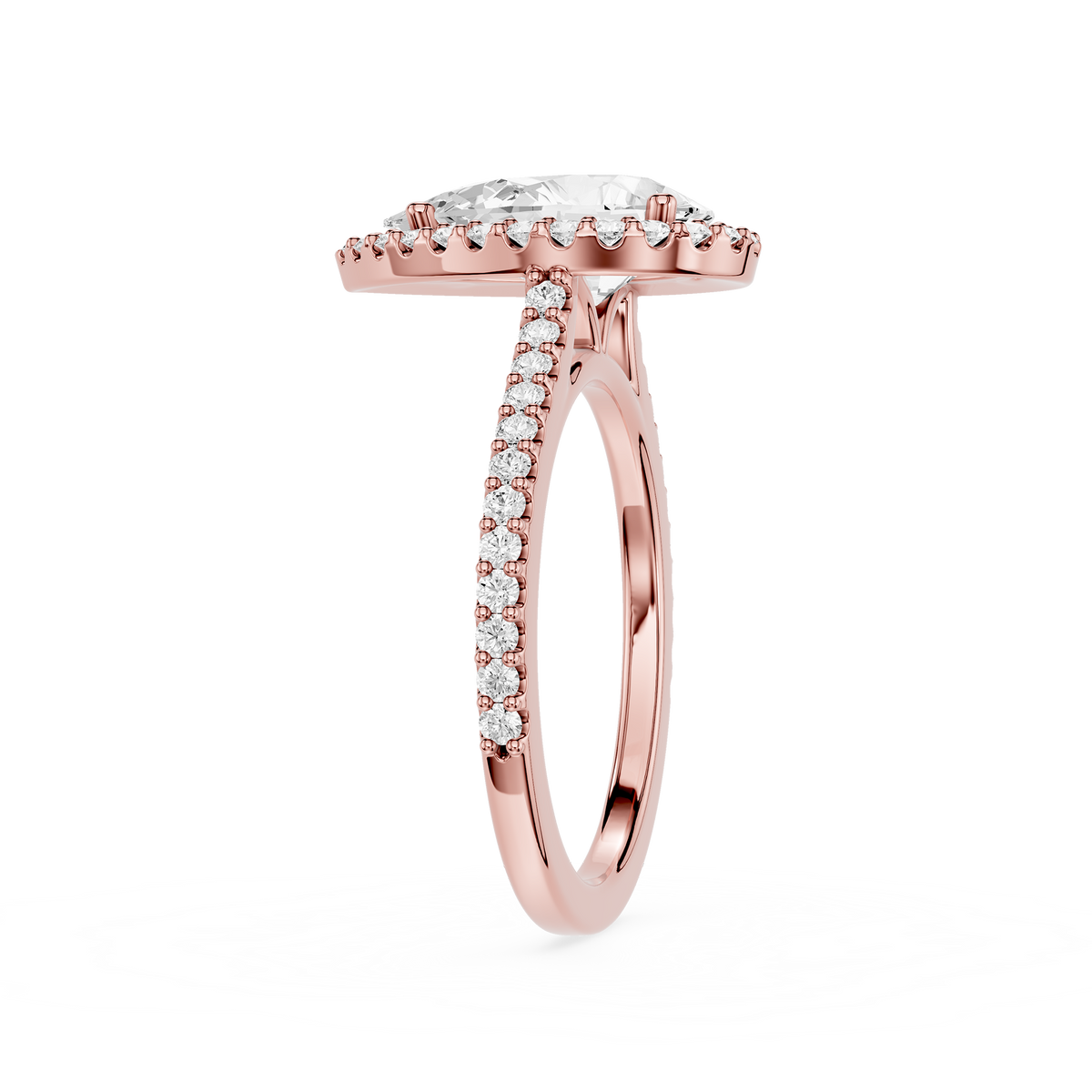 Rose gold Pear Cut Lab Grown Diamond French Pave Halo Engagement Ring