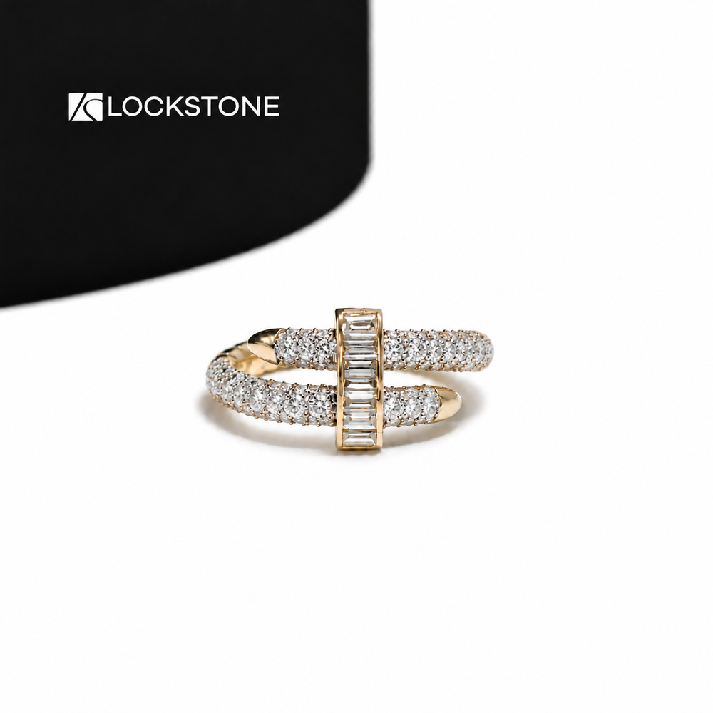 14K Lab Grown Diamond Baguette Bar Pave Set Statement Ring