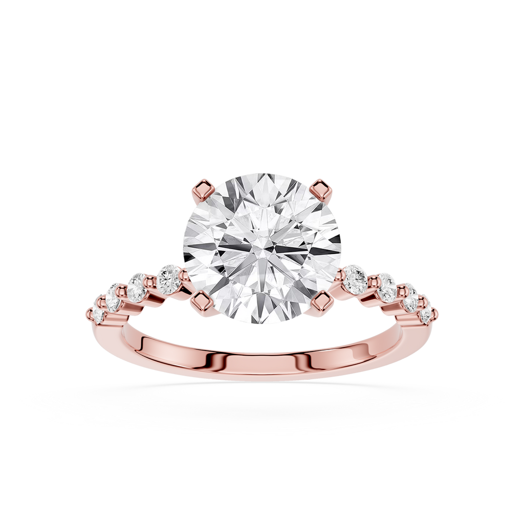 front view of Round Cut Lab Grown Diamond Cathedral Ring in rose gold