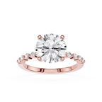 front view of Round Cut Lab Grown Diamond Cathedral Ring in rose gold