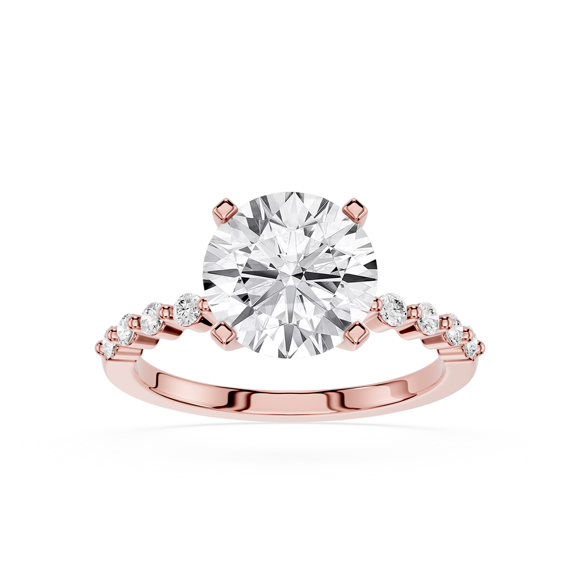 front view of Round Cut Lab Grown Diamond Cathedral Ring in rose gold