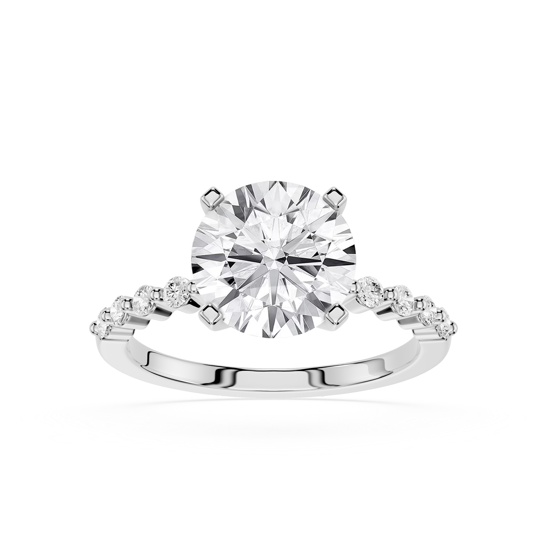 front view of Round Cut Lab Grown Diamond Cathedral Ring in white gold