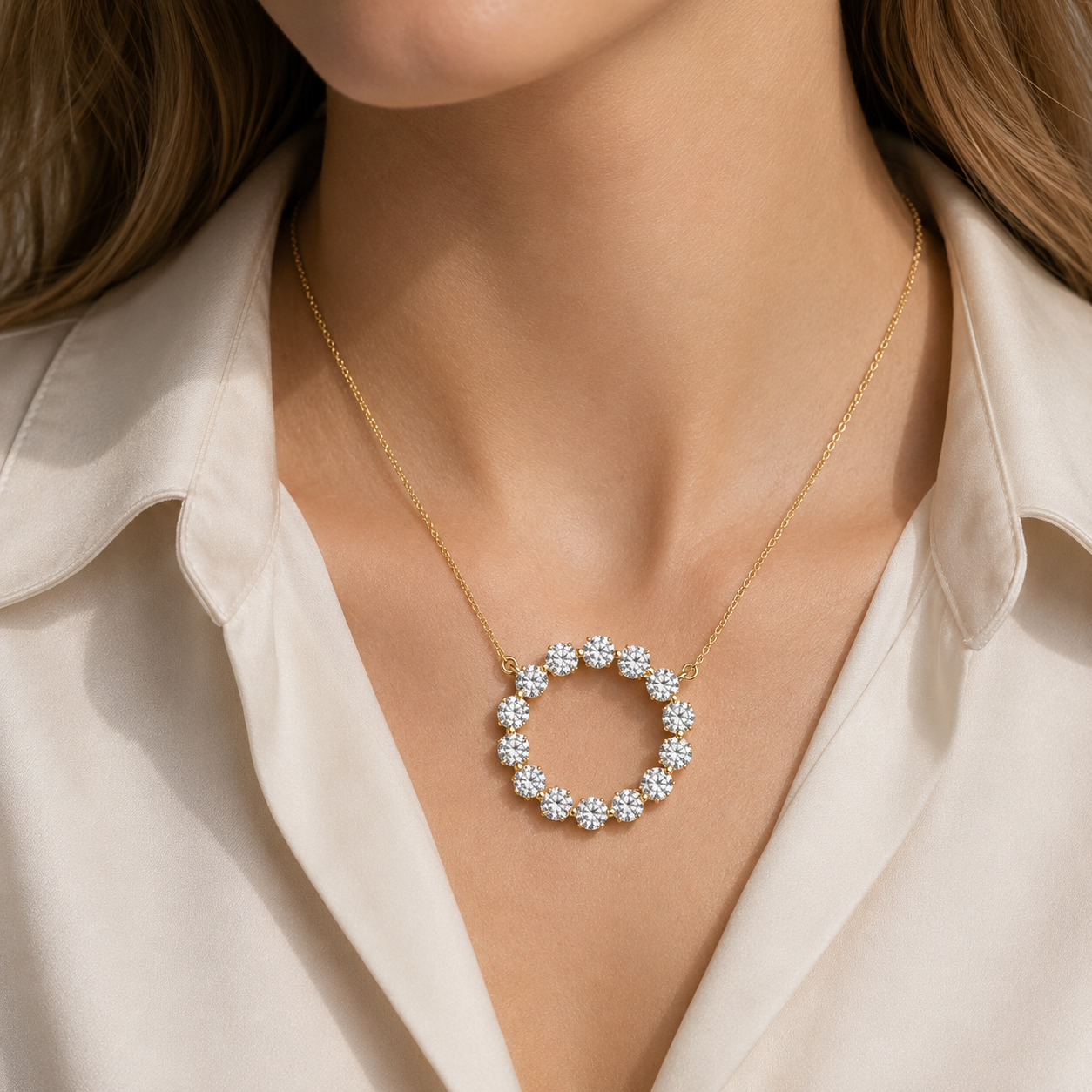 Round Cut Lab Grown Diamond Circle Pendant