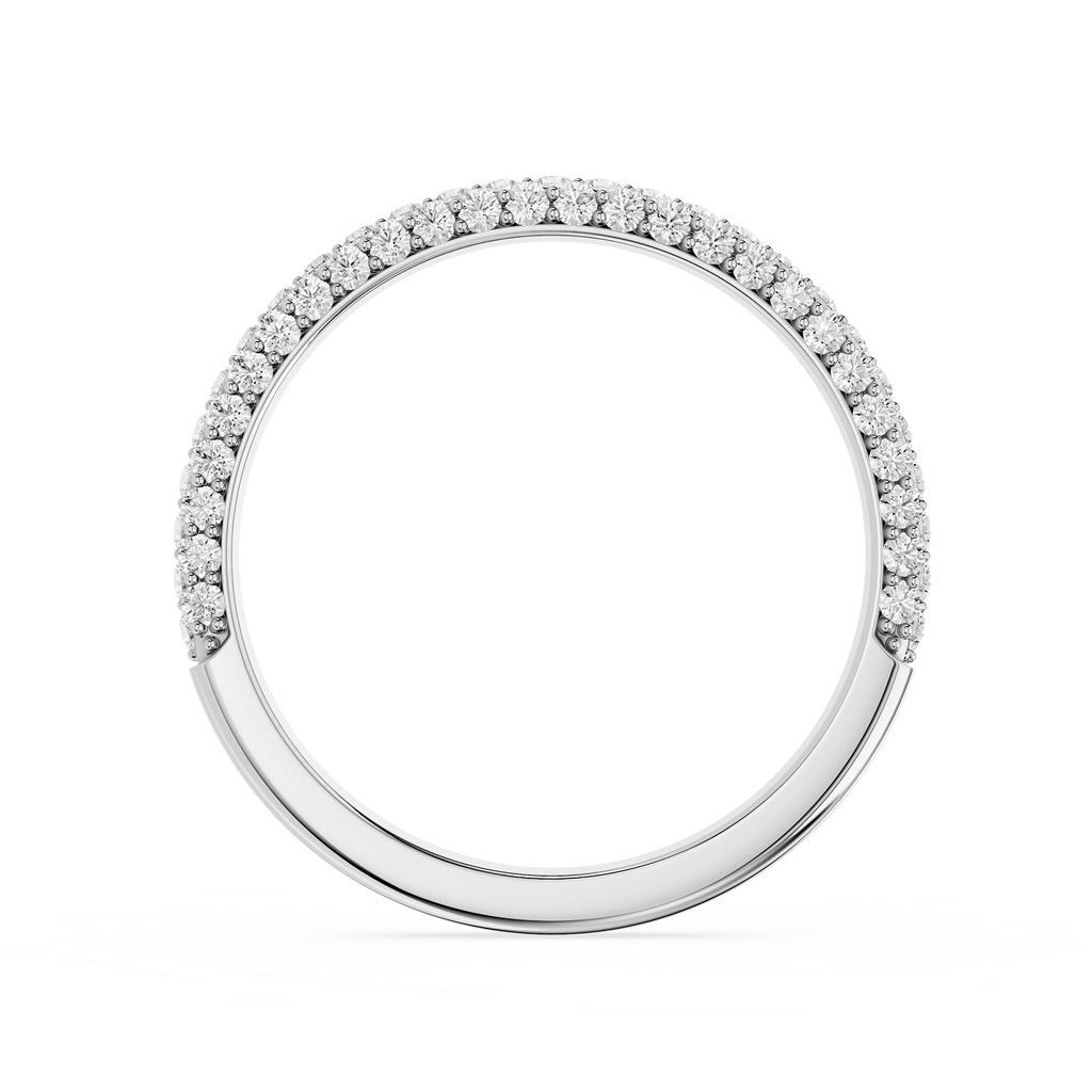 Silver ring with small diamonds on a white background