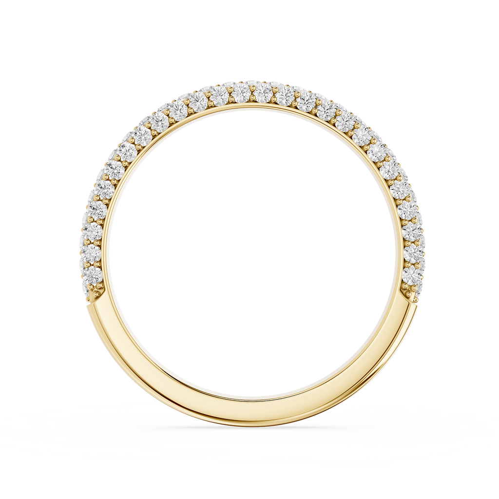 Gold ring with diamond accents on a white background