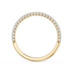 Gold ring with diamond accents on a white background